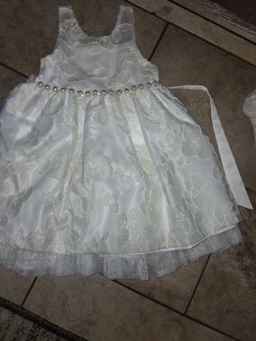 American Princess White Floral Lace Party Dress with Pearl Belt